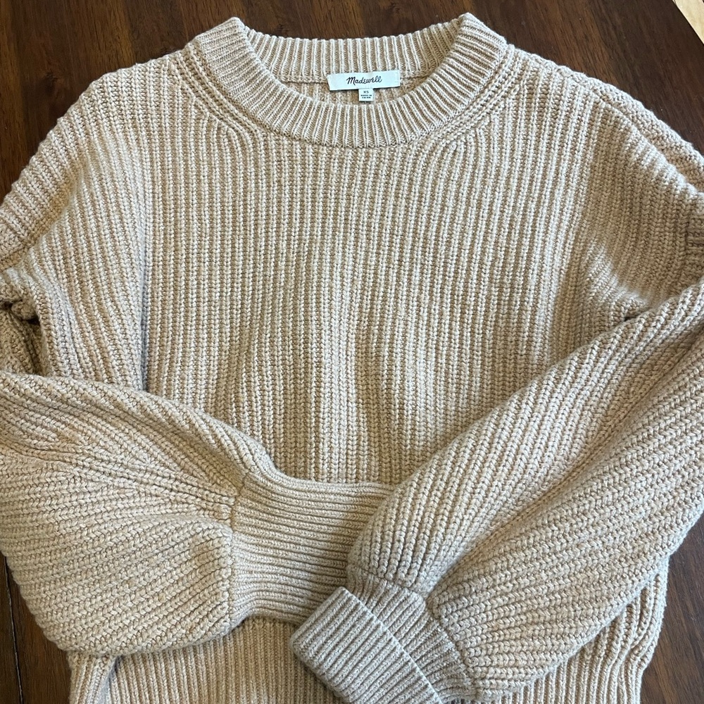 Madewell Chunky Crewneck Sweater in Light Beige